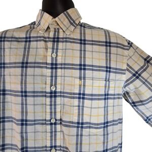 IZOD Saltwater Blue Yellow Plaid Button Up‎ Long Sleeve Shirt Mens S
